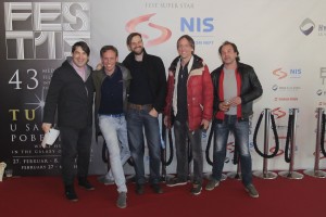 The crew for the movie "The sky above us" on red carpet